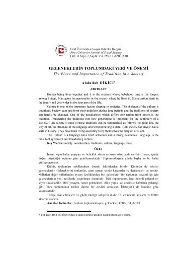 GELENEKLERİN TOPLUMDAKİ YERİ VE ÖNEMİ - Fırat Üniversitesi