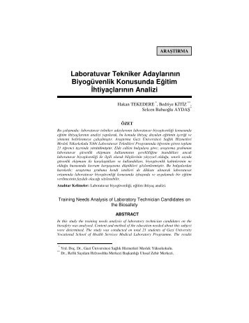 Laboratuvar Tekniker Adaylarının Biyogüvenlik ... - Fırat Üniversitesi