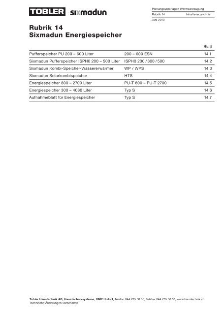 Rubrik 14 Sixmadun Energiespeicher - Tobler Haustechnik AG