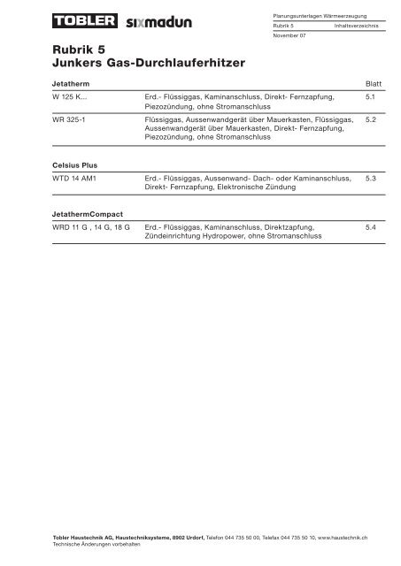 Rubrik 5 Junkers Gas-Durchlauferhitzer - Tobler Haustechnik AG