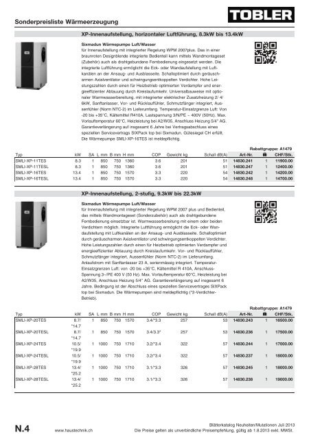 Preisliste Neuheiten und Mutationen - Tobler Haustechnik AG