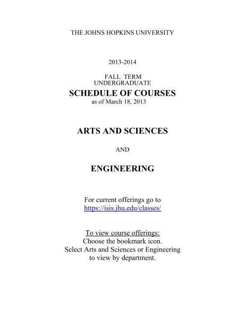 Descriptions of Undergraduate Courses Only (pdf) - Johns Hopkins ...