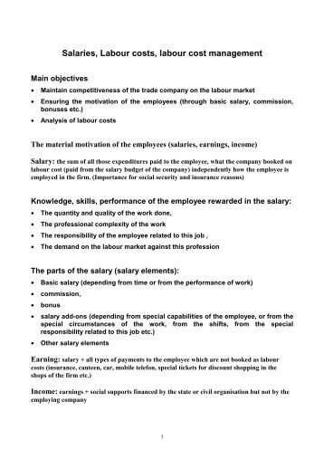 Salaries, Labour costs, labour cost management