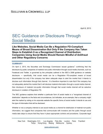 SEC Guidance on Disclosure Through Social Media - Sullivan ...