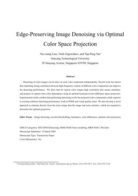 Edge-Preserving Image Denoising via Optimal Color Space Projection