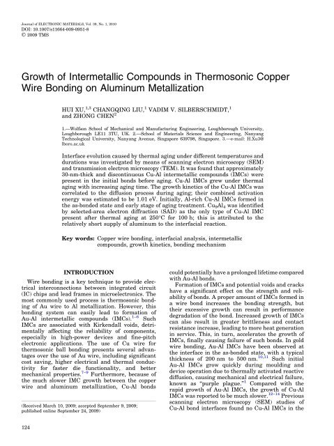 Growth of Intermetallic Compounds in Thermosonic Copper Wire ...