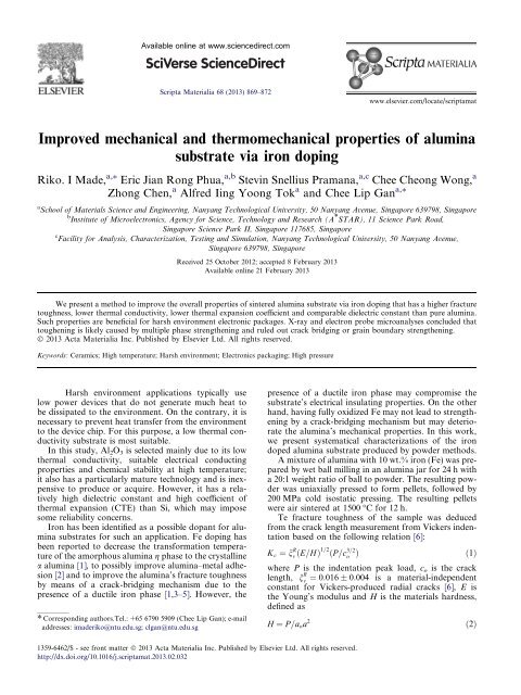 Improved mechanical and thermomechanical properties of alumina ...