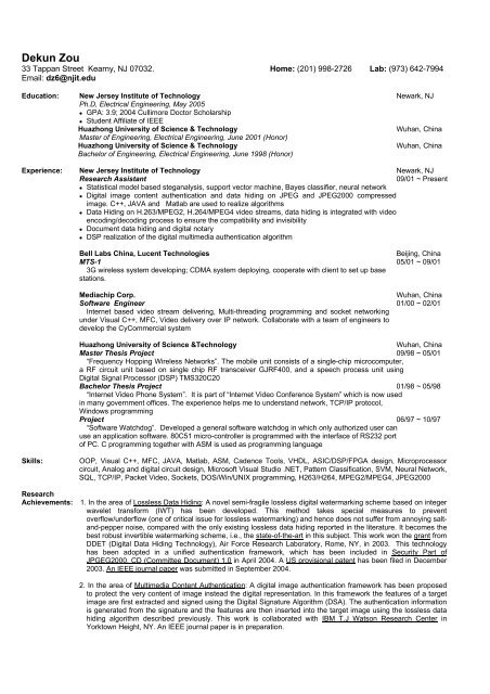 Resume - Njit - New Jersey Institute of Technology