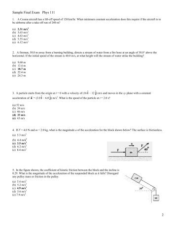 Sample Final Exam Phys 111 2 - Njit