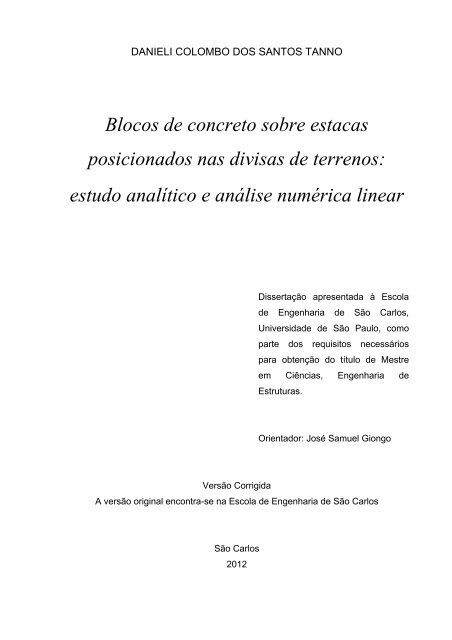 Blocos de concreto sobre estacas posicionados nas divisas de ...