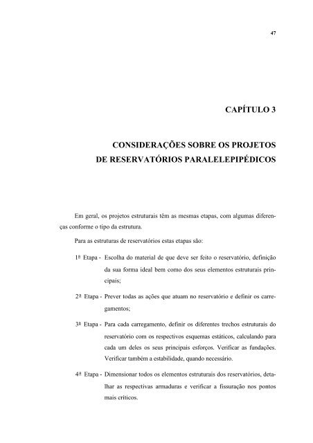 projetos estruturais de reservatórios paralelepipédicos de concreto ...