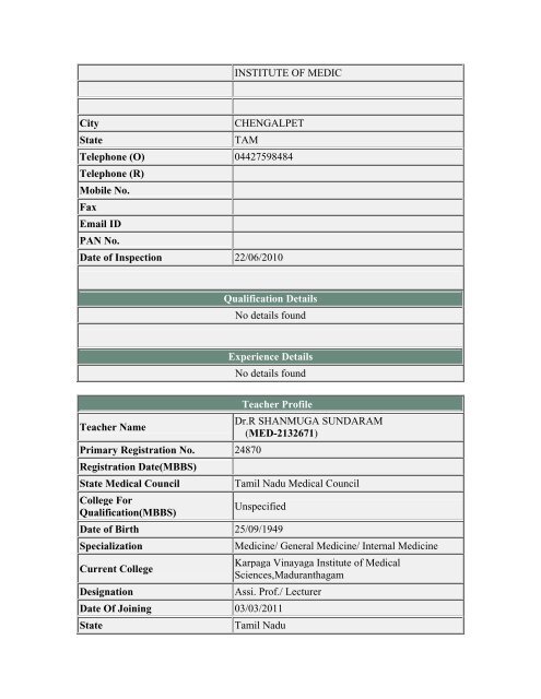 Primary Registration No. 62497 Registration Date(MBBS)