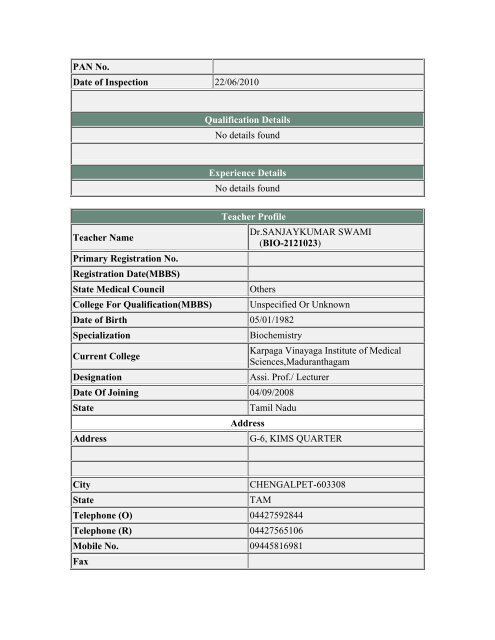 Primary Registration No. 62497 Registration Date(MBBS)