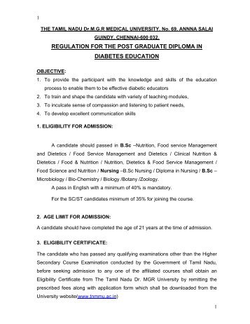 P.G. Diploma in Diabetes Education Regulations - Tamil Nadu Dr ...