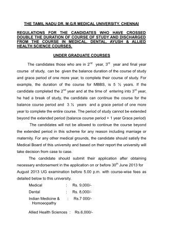 Regulation - Tamil Nadu Dr. MGR Medical University