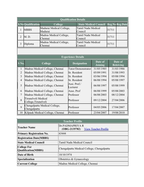 (ANE-2131734) View Teacher Profile Primary Registration No ...