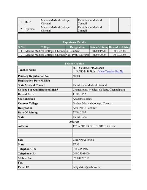 (ANE-2131734) View Teacher Profile Primary Registration No ...