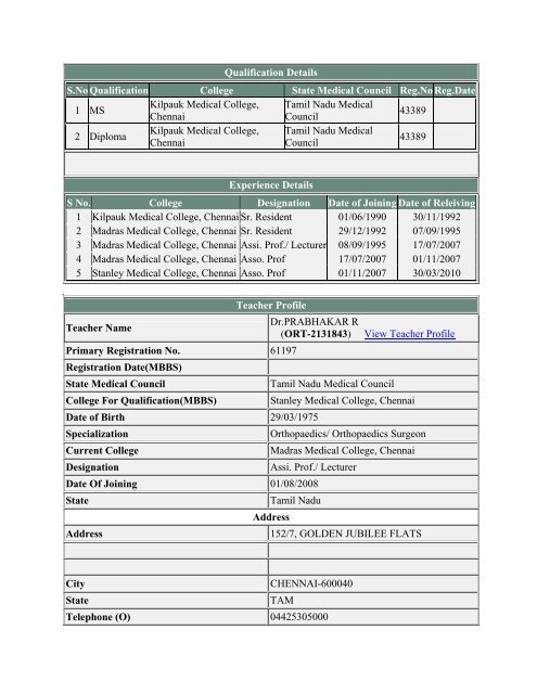 (ANE-2131734) View Teacher Profile Primary Registration No ...