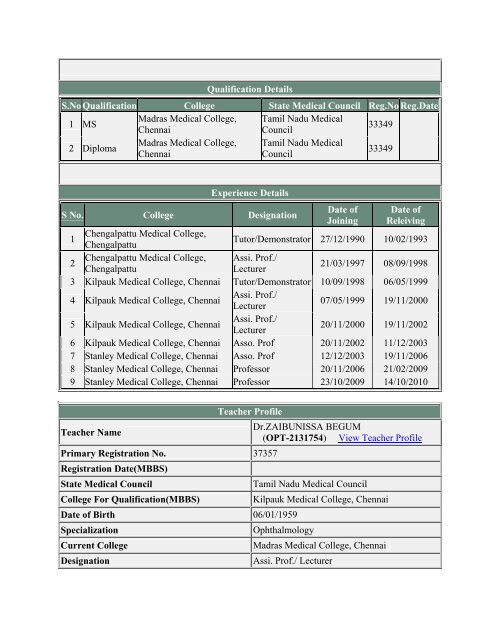 (ANE-2131734) View Teacher Profile Primary Registration No ...