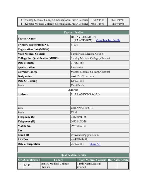 (ANE-2131734) View Teacher Profile Primary Registration No ...