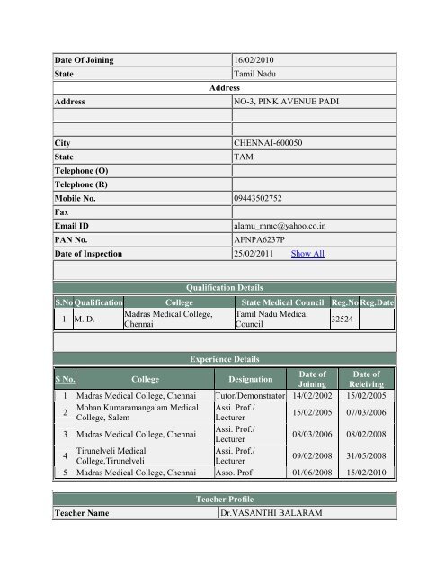 (ANE-2131734) View Teacher Profile Primary Registration No ...