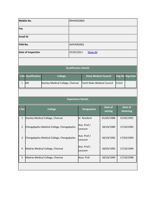 (ANE-2131734) View Teacher Profile Primary Registration No ...