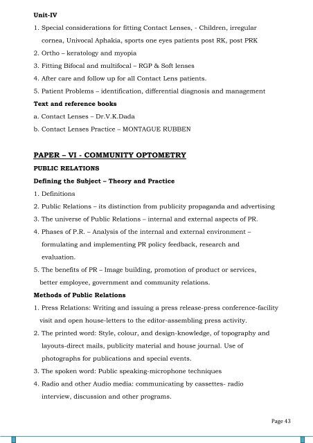 M.Sc. (Optometry) Syllabus & Regulations - Tamil Nadu Dr. MGR ...