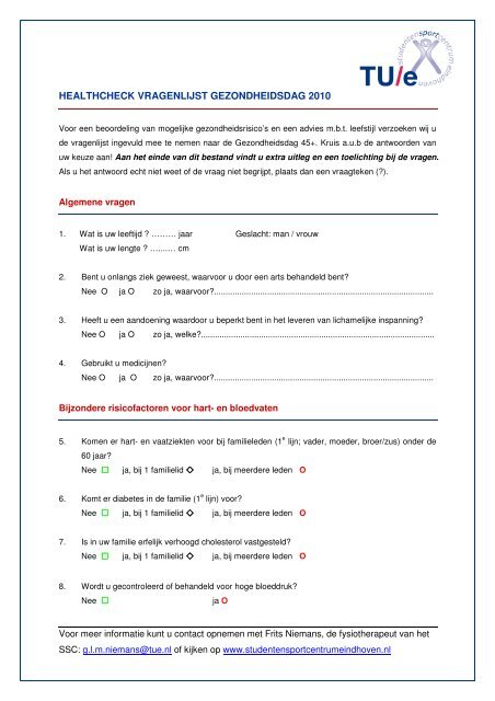 HEALTHCHECK VRAGENLIJST GEZONDHEIDSDAG 2010