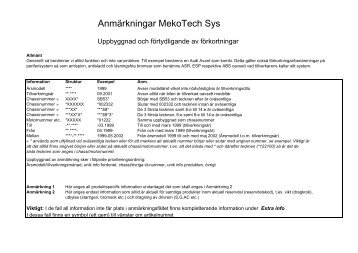 Anmärkningar MekoTech Sys - Mekonomen