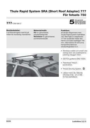 Thule Rapid System SRA (Short Roof Adapter) 777 ... - Mekonomen