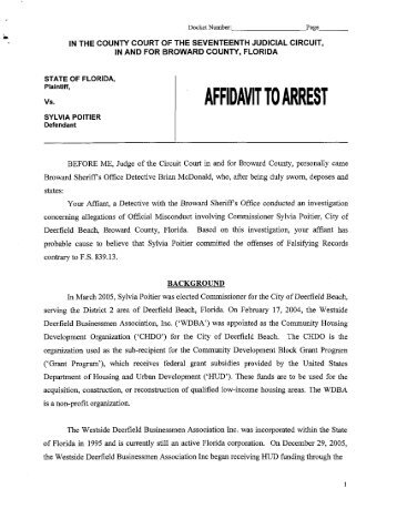 Sylvia Poitier Arrest Affidavit - Sun Sentinel