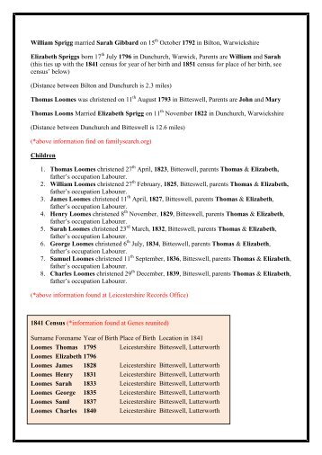 to see my findings in more detail - loomes family tree