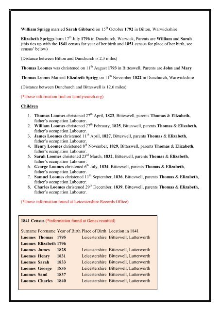 to see my findings in more detail - loomes family tree