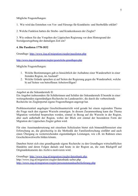 Lehrerinfo Zieglerportal (pdf-Datei) - Archive in Nordrhein-Westfalen