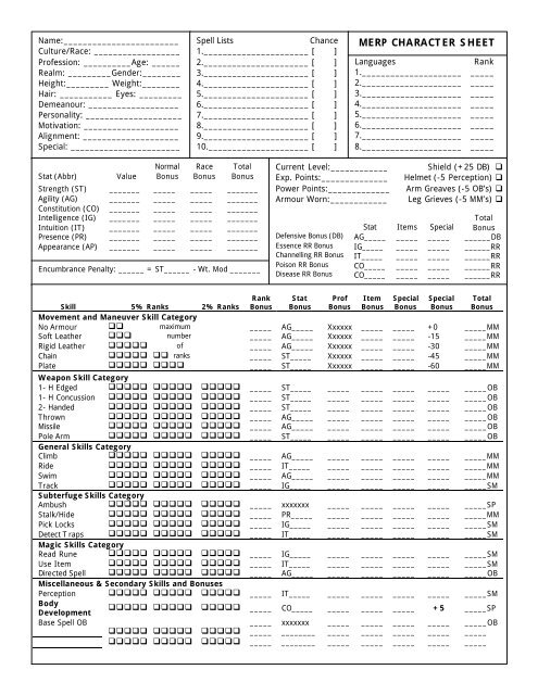 MERP Character Sheet