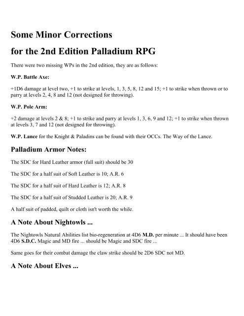 Palladium Fantasy Errata - 