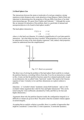 3.6 Hard Sphere Gas The interactions between the atoms or ...