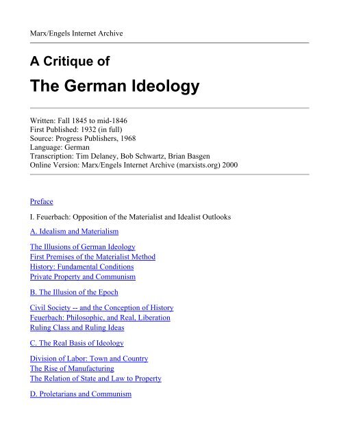 A Critique of The German Ideology