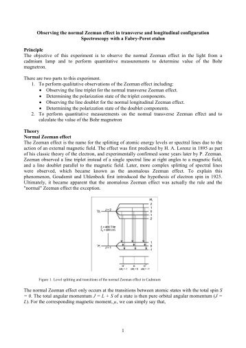 1 Observing the normal Zeeman effect in transverse and longitudinal ...