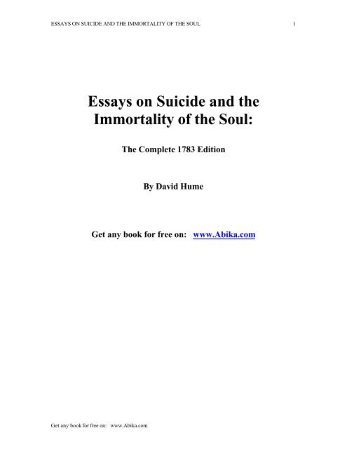 Essays on Suicide and the Immortality of the Soul: - WebRing