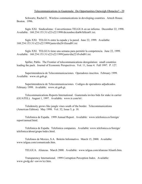 Guatemalan Telecom Privatization Study, 2000