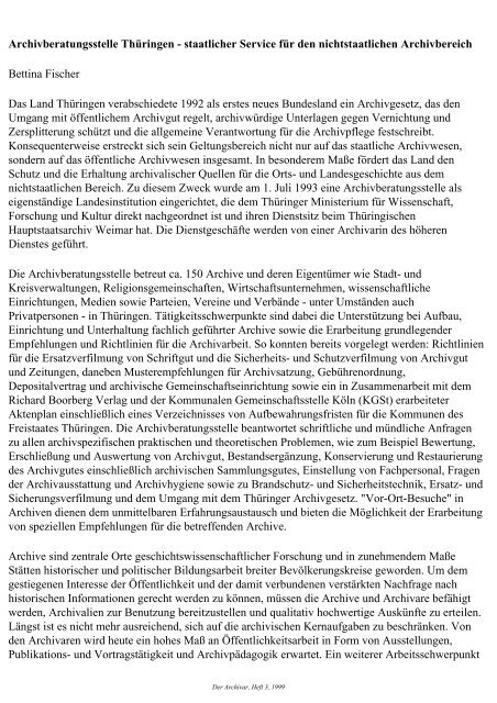 Der Archivar, Heft 3, 1999 - Archive in Nordrhein-Westfalen