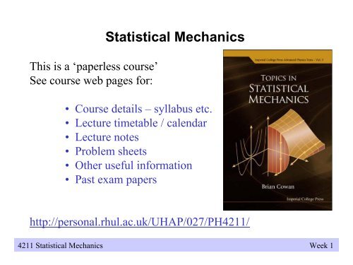 4211 Statistical Mechanics - WebRing