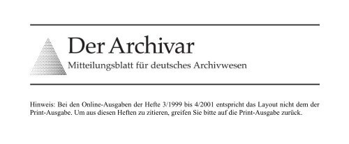 Der Archivar, Heft 1, 2000 - Archive in Nordrhein-Westfalen