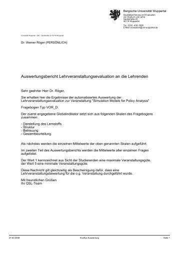 Simulation Models for Policy Analysis - Bergische Universität ...