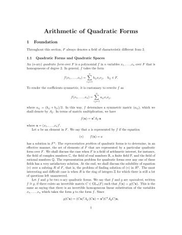 Arithmetic of Quadratic Forms