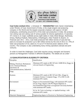 Coal India Limited (CIL) - a Schedule - Western Coalfields Ltd. India.