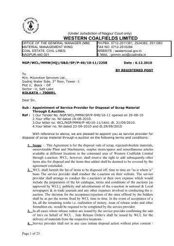 (Under Jurisdiction of Nagpur Court only) - Western Coalfields Ltd ...
