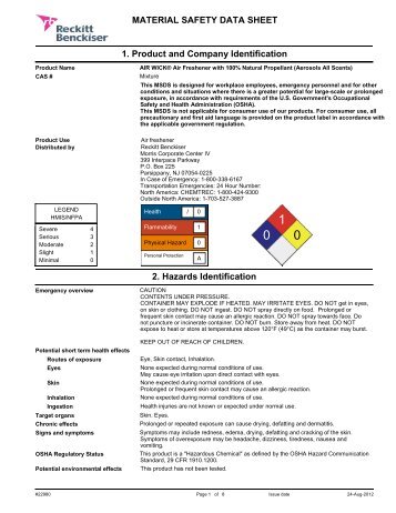 MATERIAL SAFETY DATA SHEET 1. Product ... - Reckitt Benckiser
