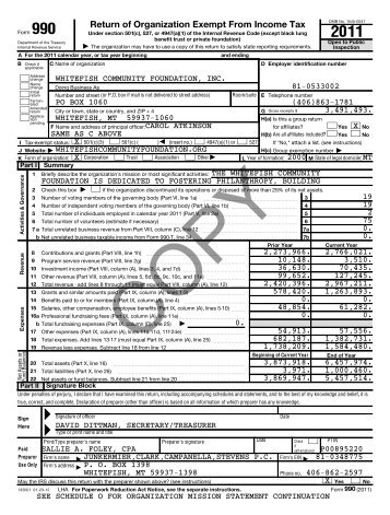 View the 2011 IRS Form 990 - Whitefish Community Foundation